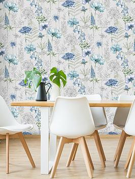 Product photograph of Fresco Floral Sketch Blue Wallpaper from very.co.uk