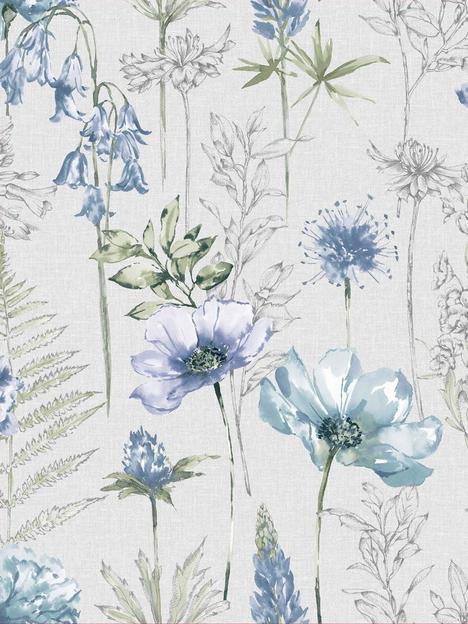 fresco-floral-sketch-blue-wallpaper