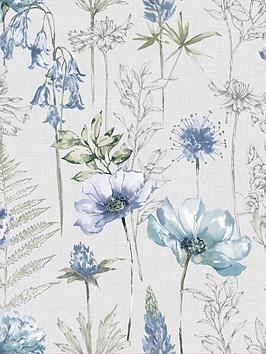 Product photograph of Fresco Floral Sketch Blue Wallpaper from very.co.uk