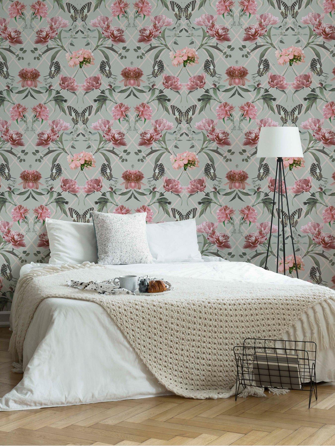 Product photograph of Sublime Botanical Trellis Grey Pink Wallpaper from very.co.uk