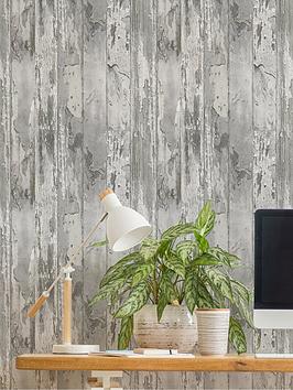 Product photograph of Fresco Distressed Wood Grey Wallpaper from very.co.uk
