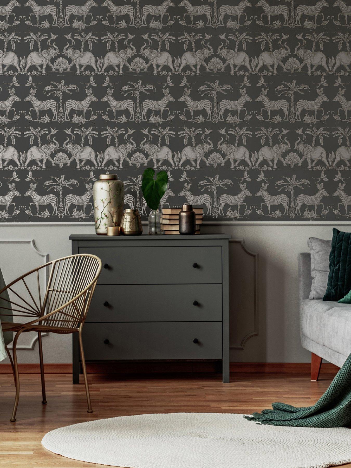 Product photograph of Sublime Colonial Charcoal Pale Gold Wallpaper from very.co.uk