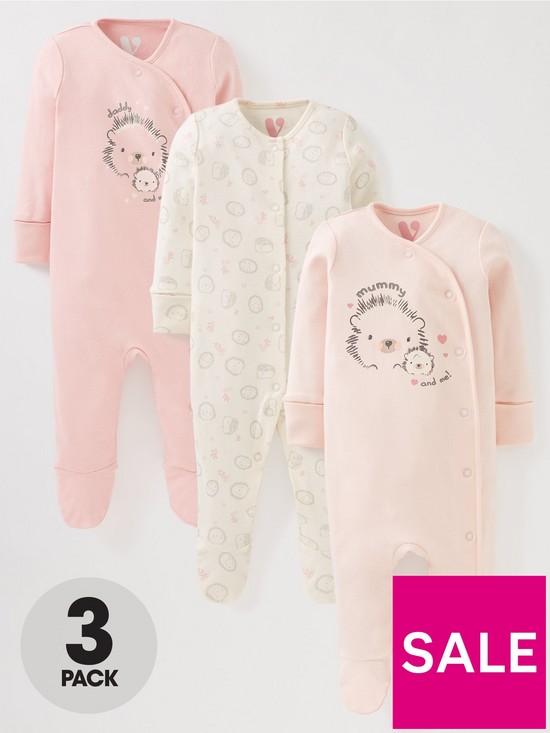 front image of mini-v-by-very-baby-girls-3pk-mummy-and-daddy-sleepsuit