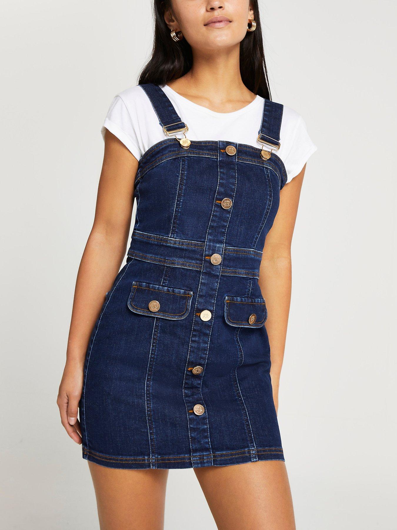 river island denim pinafore dress