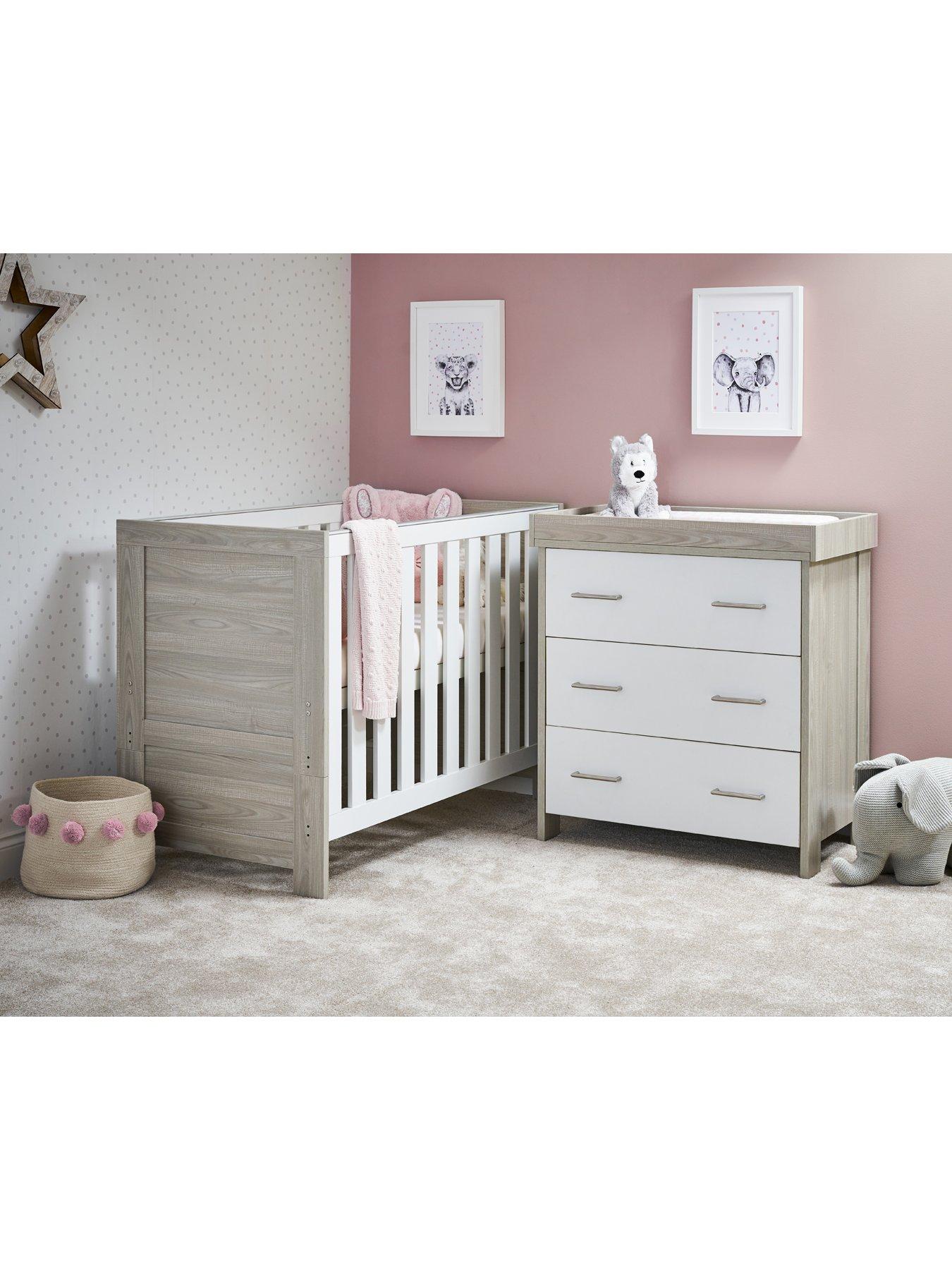 Grey cot bed and cheap changing table