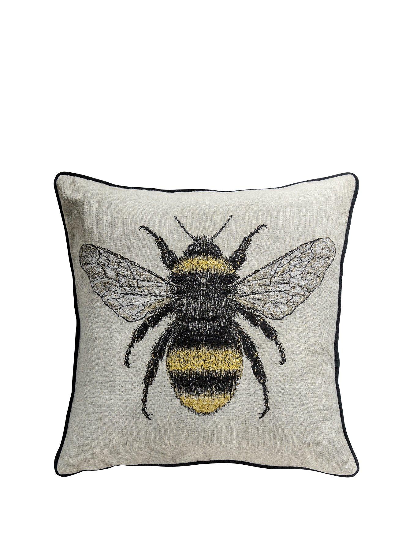 Product photograph of Gallery Tapestry Bee Cushion - Natural from very.co.uk
