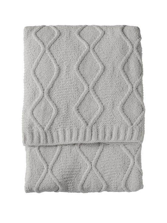front image of gallery-chenille-knit-cable-throw-melange-grey