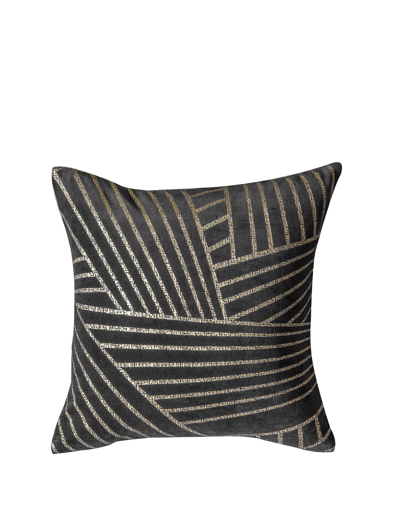 Product photograph of Gallery Velvet Linear Geo Cushion - Grey from very.co.uk