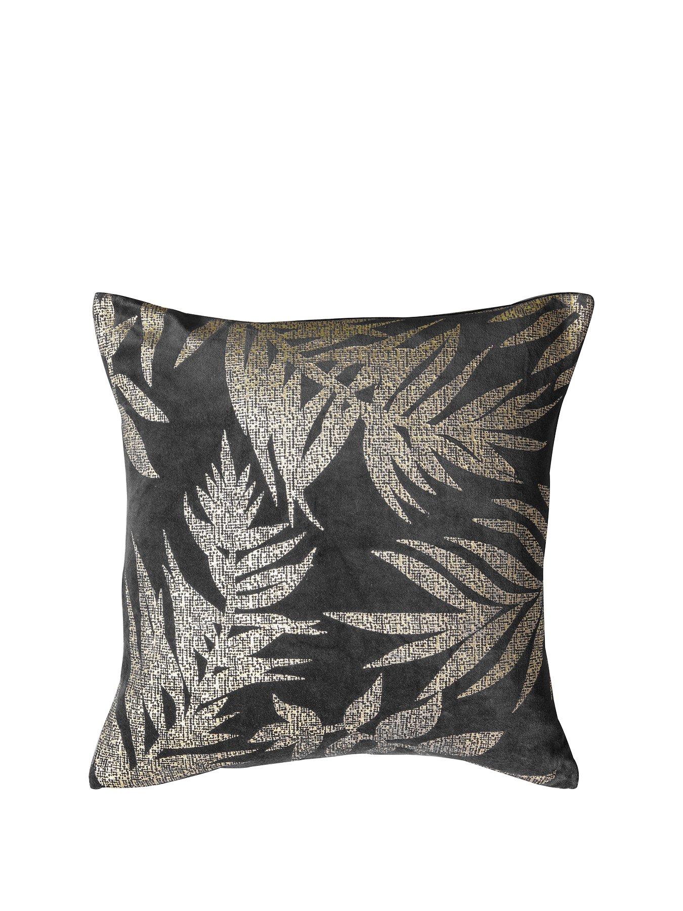 Product photograph of Gallery Velvet Metallic Leaves Cushion - Grey from very.co.uk
