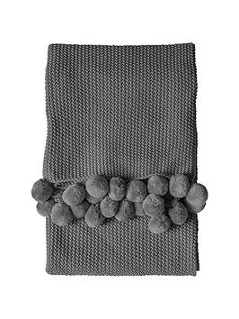 Product photograph of Gallery Moss Stitched Pompom Throw from very.co.uk