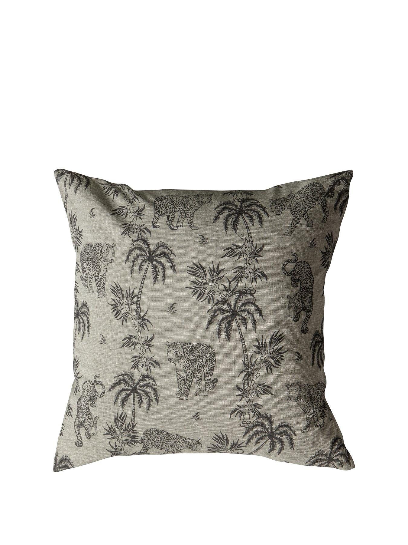 Product photograph of Gallery Palm Leopard Cushion - Grey from very.co.uk