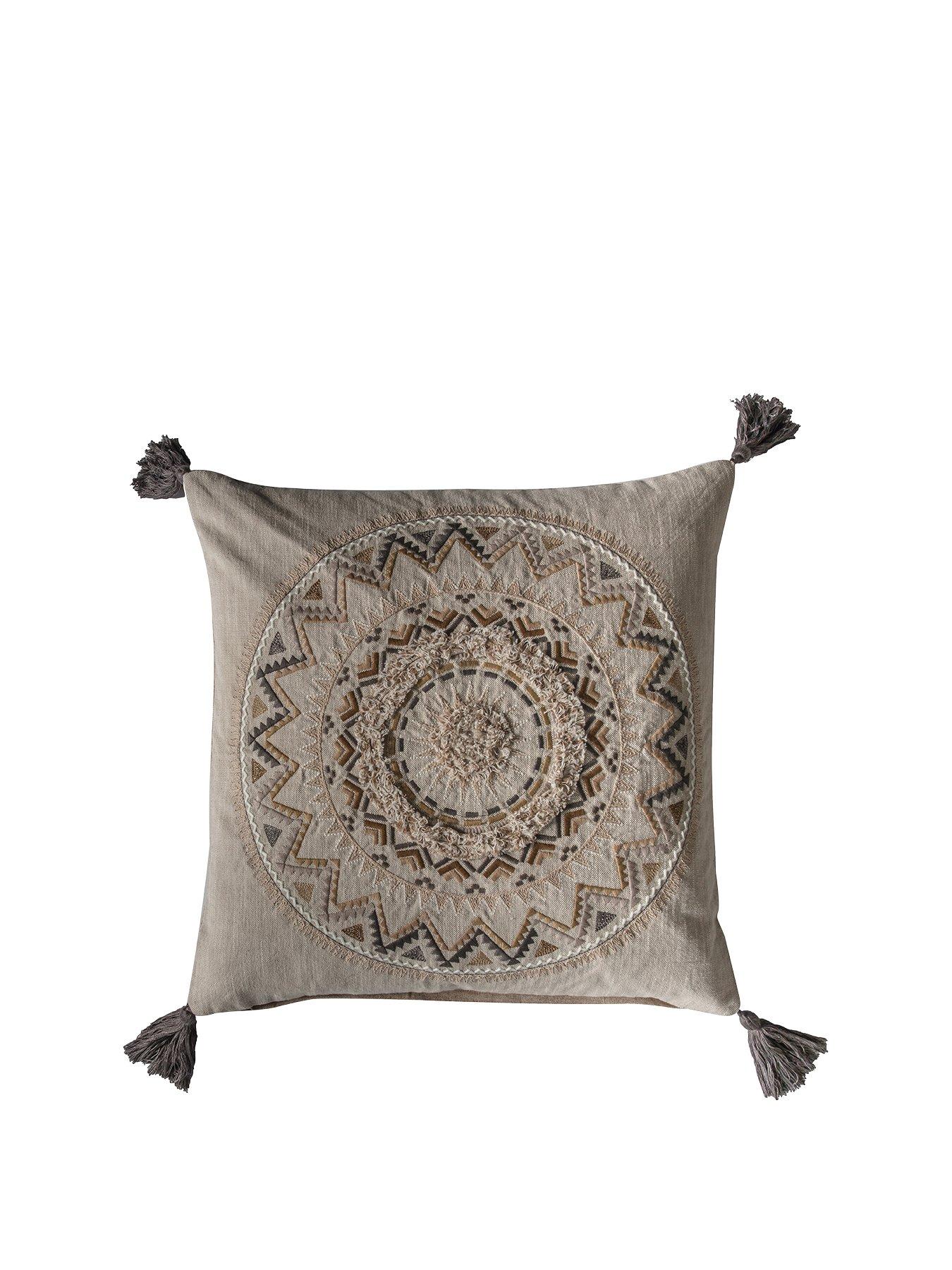 Product photograph of Gallery Fortaleza Tassel Cushion - Natural from very.co.uk