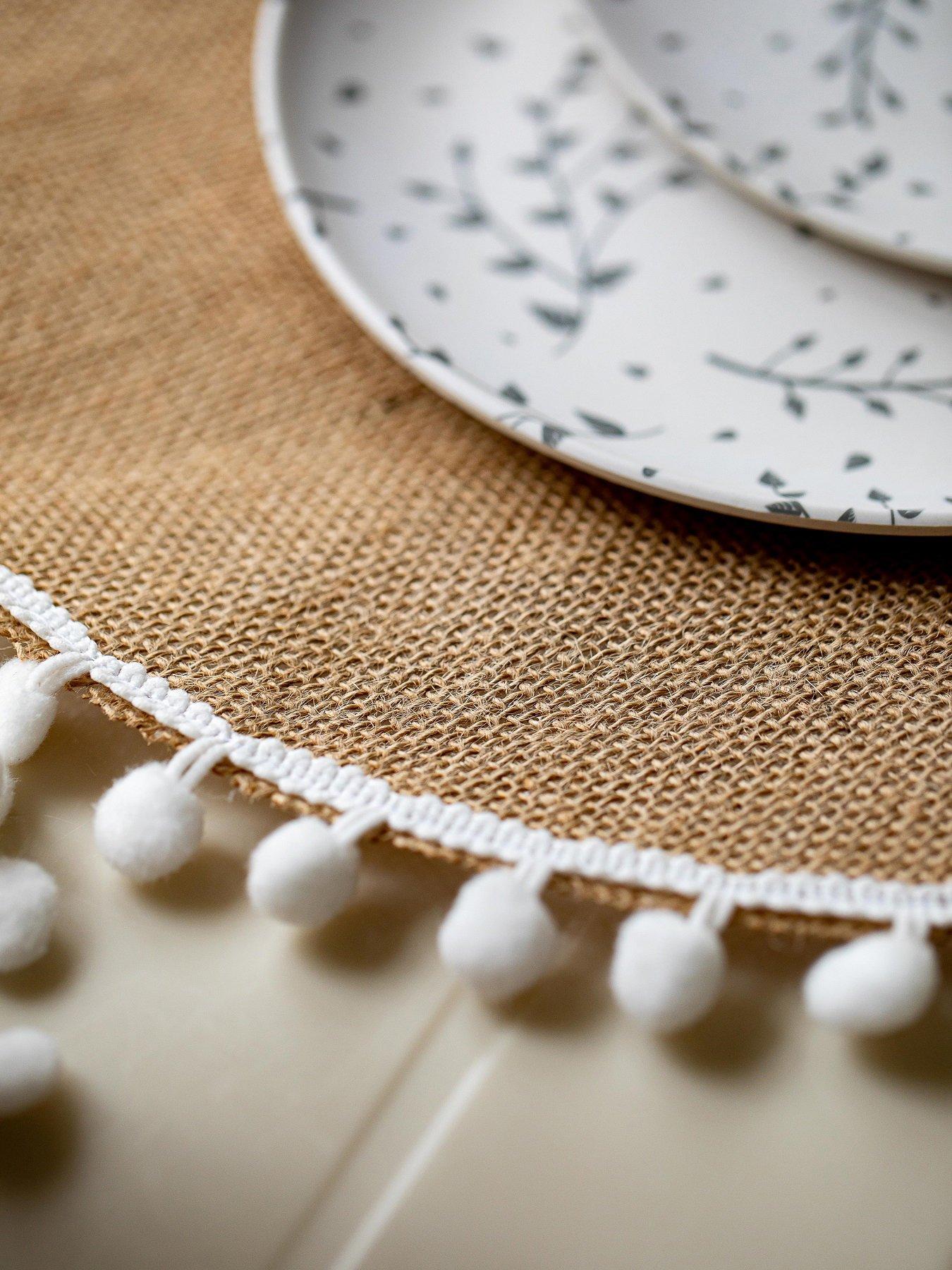 KitchenCraft Pom Pom Hessian Set Of 4 Round Placemats very.co.uk
