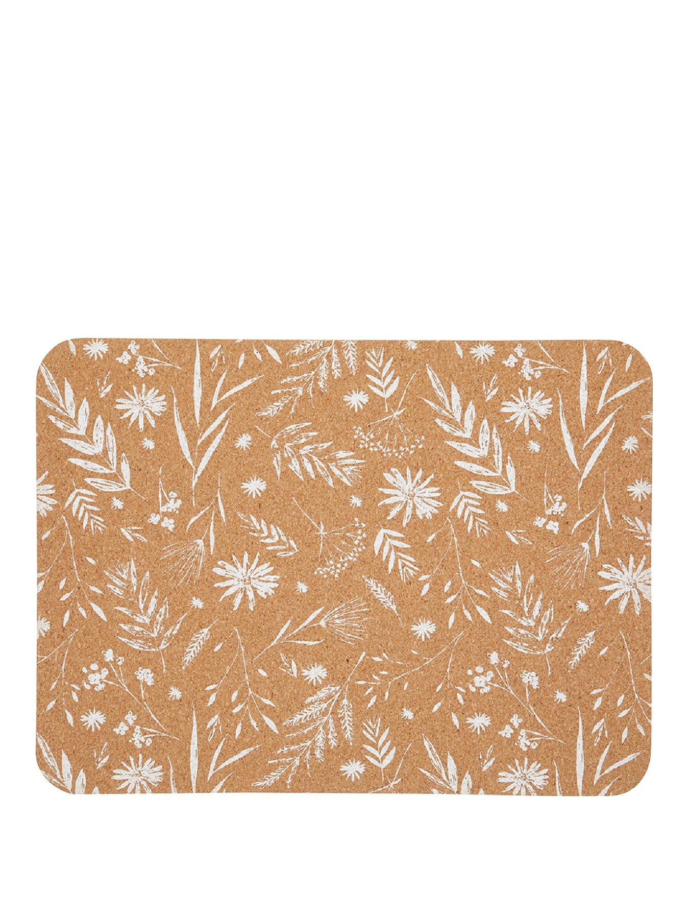 Product photograph of Kitchencraft White Leaf Cork Set Of 4 Placemats from very.co.uk