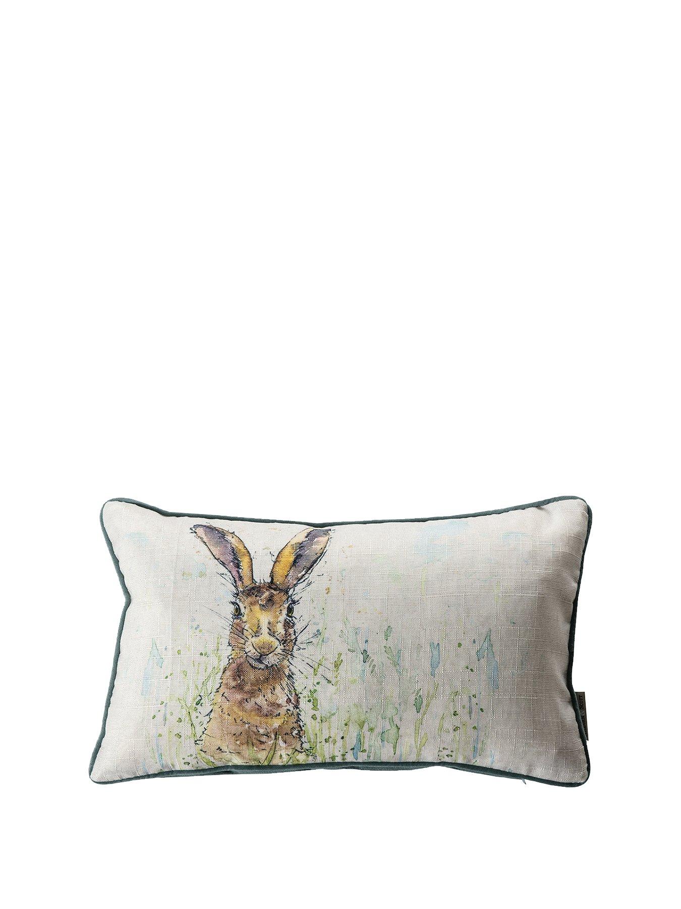 Product photograph of Kilburn Scott Hare Watercolour Cushion from very.co.uk