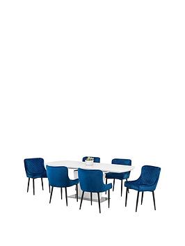 Julian Bowen Como Table + 6 Luxe Blue Chairs