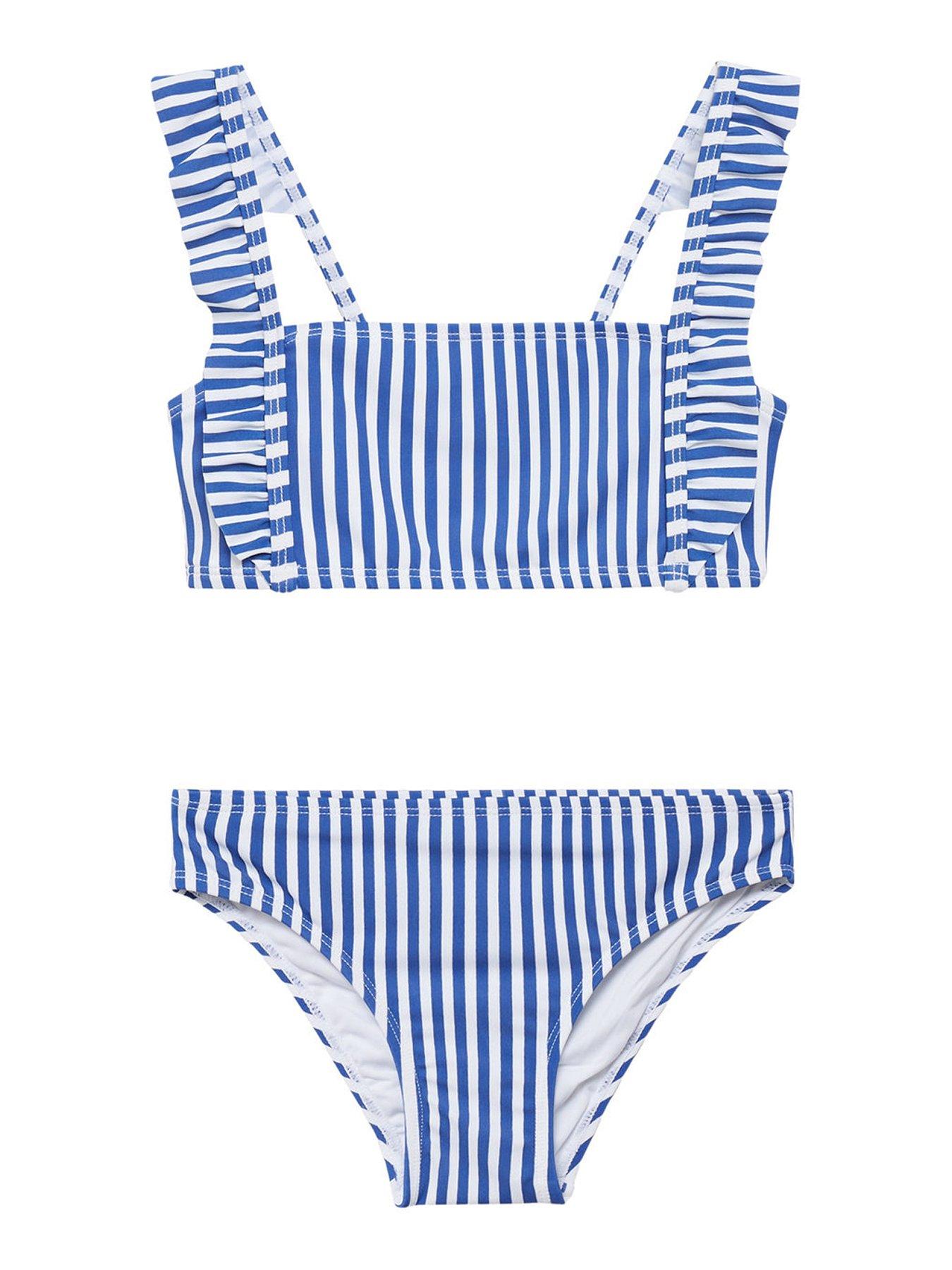 Mango Girls Stripe Frill Bikini - Blue | very.co.uk