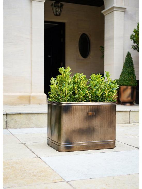 front image of ivyline-outdoor-hampton-rectangular-copper-metal-planter-h38cm