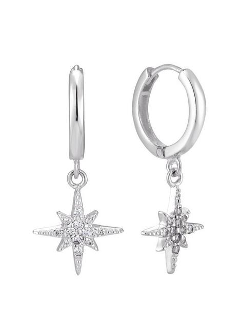 the-love-silver-collection-sterling-silver-north-star-cubic-zirconia-huggie-hoop-earrings