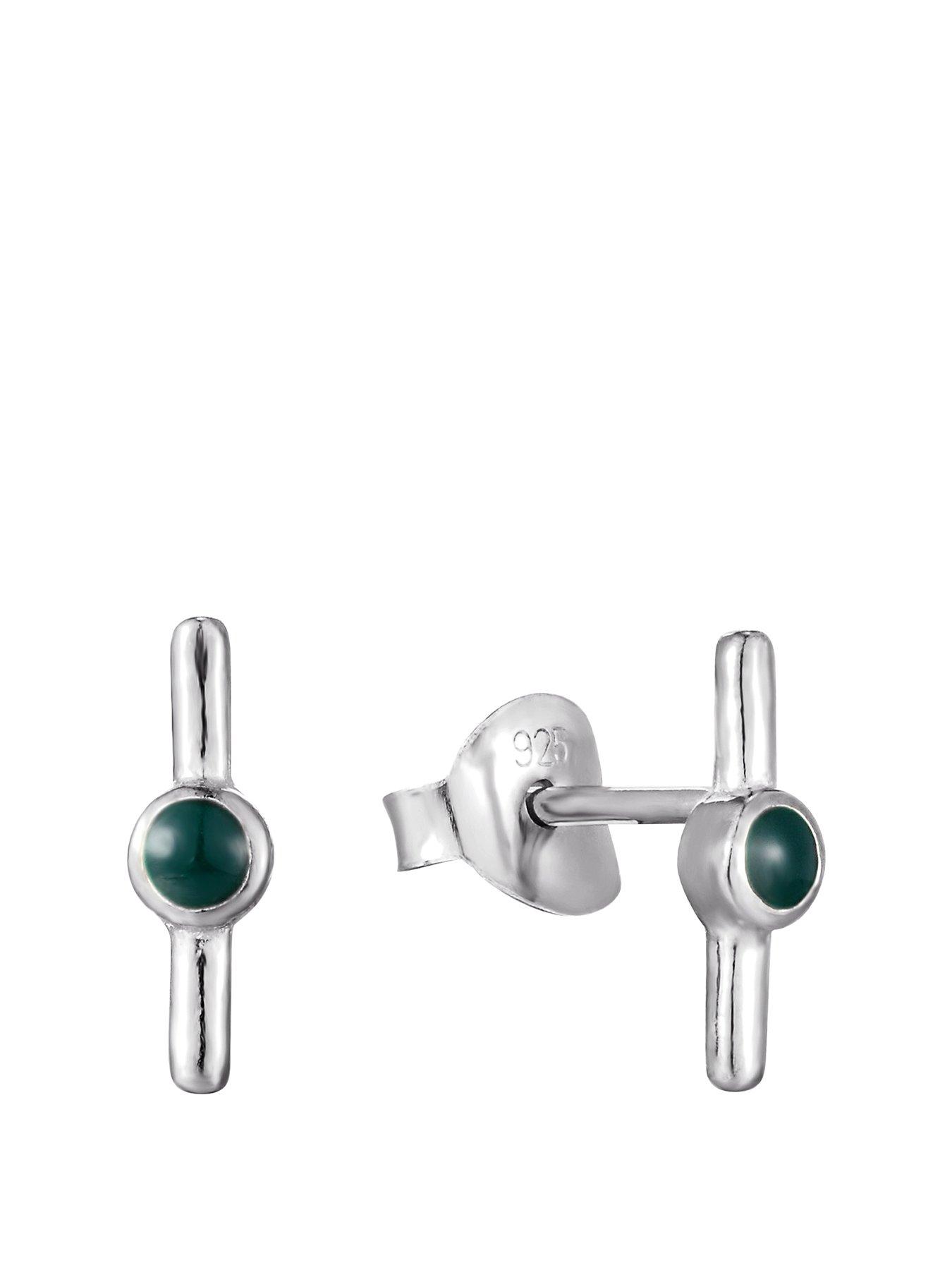 Product photograph of The Love Collection Sterling Silver Enamel Green Bar Studs from very.co.uk
