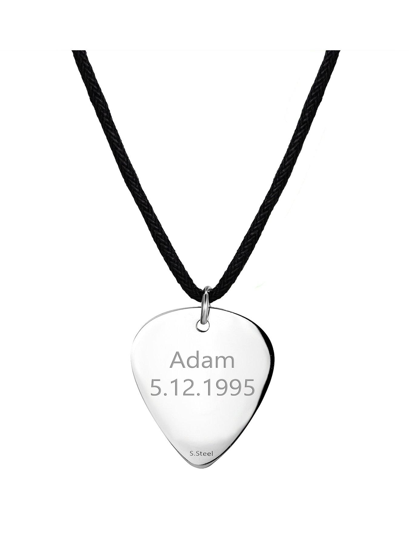 Product photograph of The Love Collection Men S Personalised Steel Guitar Pick Pendant Necklace from very.co.uk