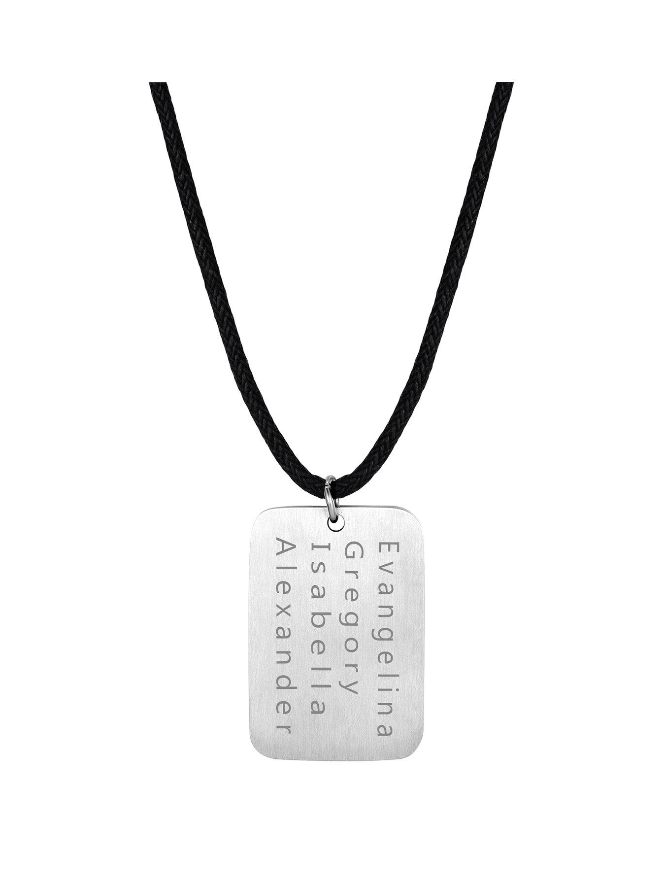 Product photograph of Men S Personalised Brushed Steel Dog Tag Pendant Necklace from very.co.uk