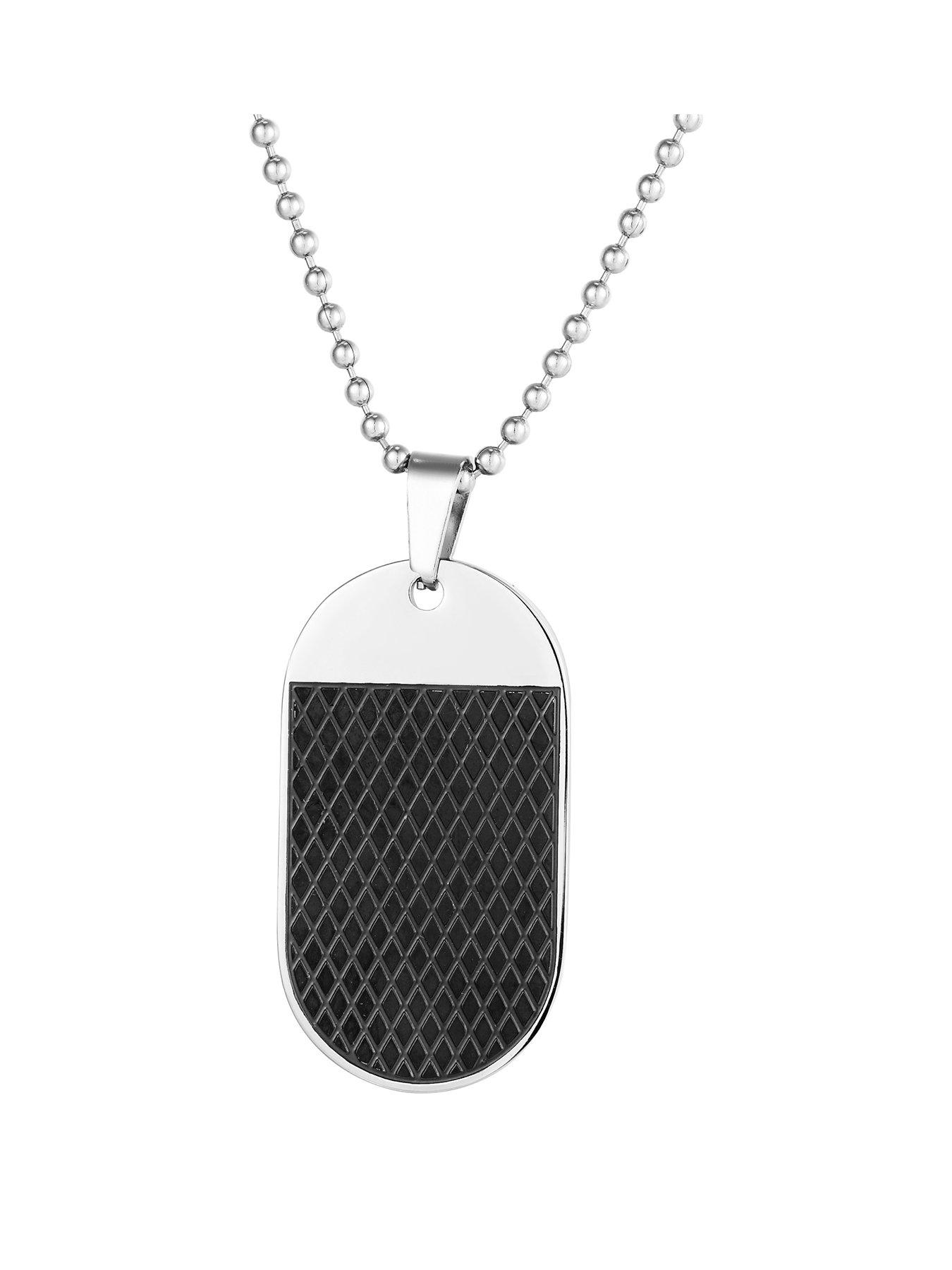 Product photograph of Men S Black Steel Rounded Dog Tag Necklace from very.co.uk