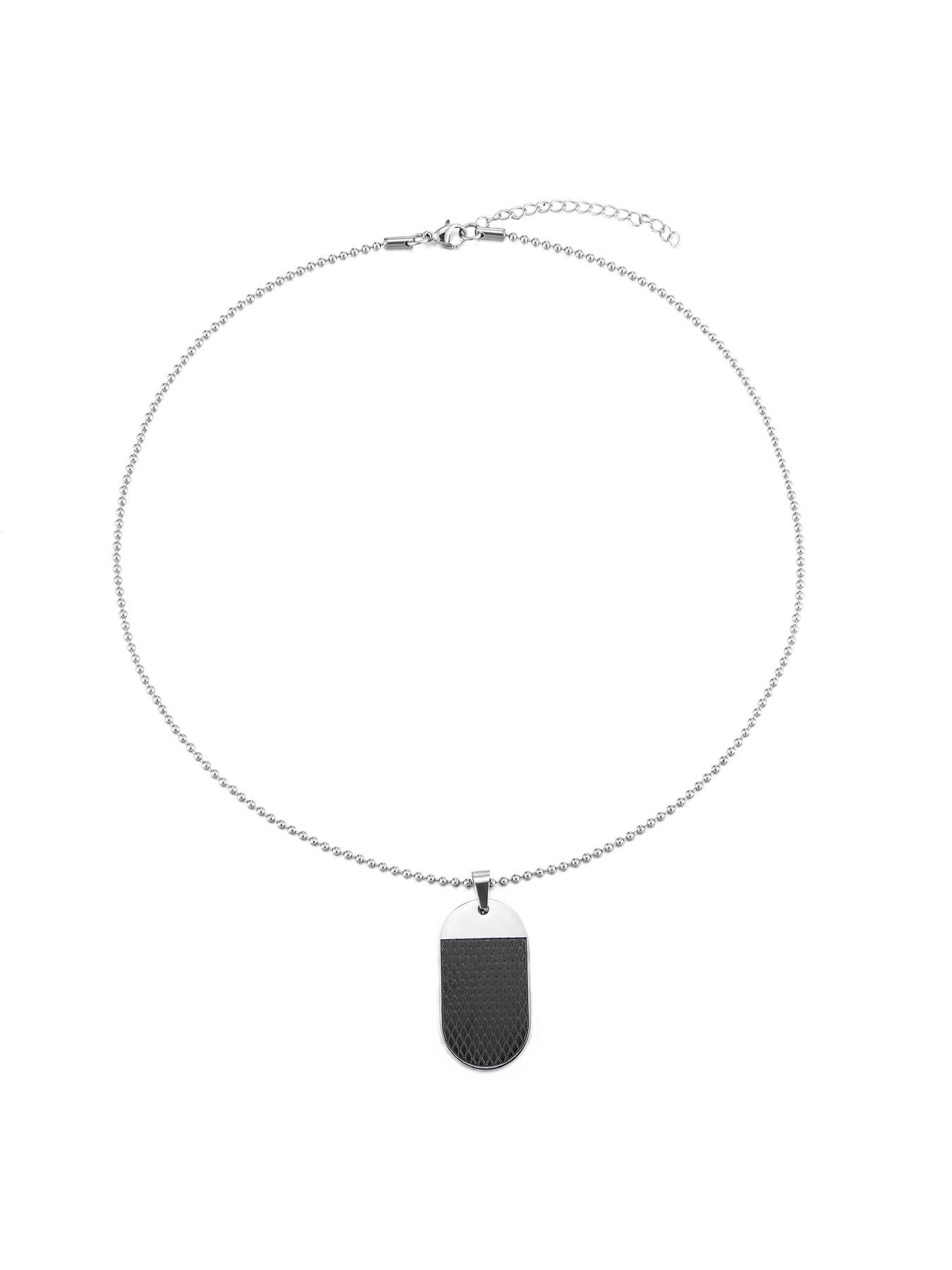 Men s Black Steel Rounded Dog Tag Necklace