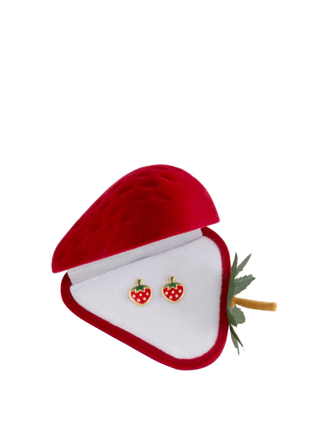 The Love Collection 9ct gold Enamel Strawberry Stud Earrings With Gift Box