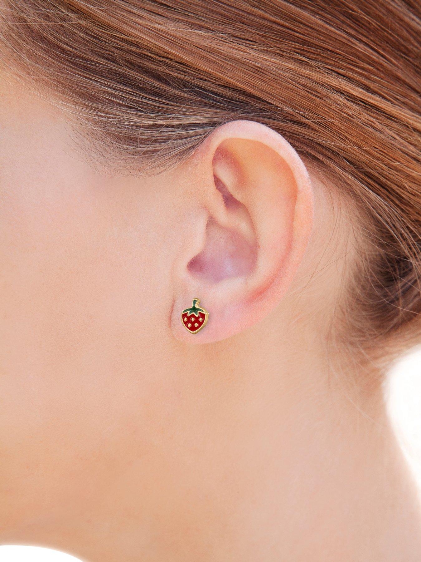  9ct gold Enamel Strawberry Stud Earrings With Gift Box