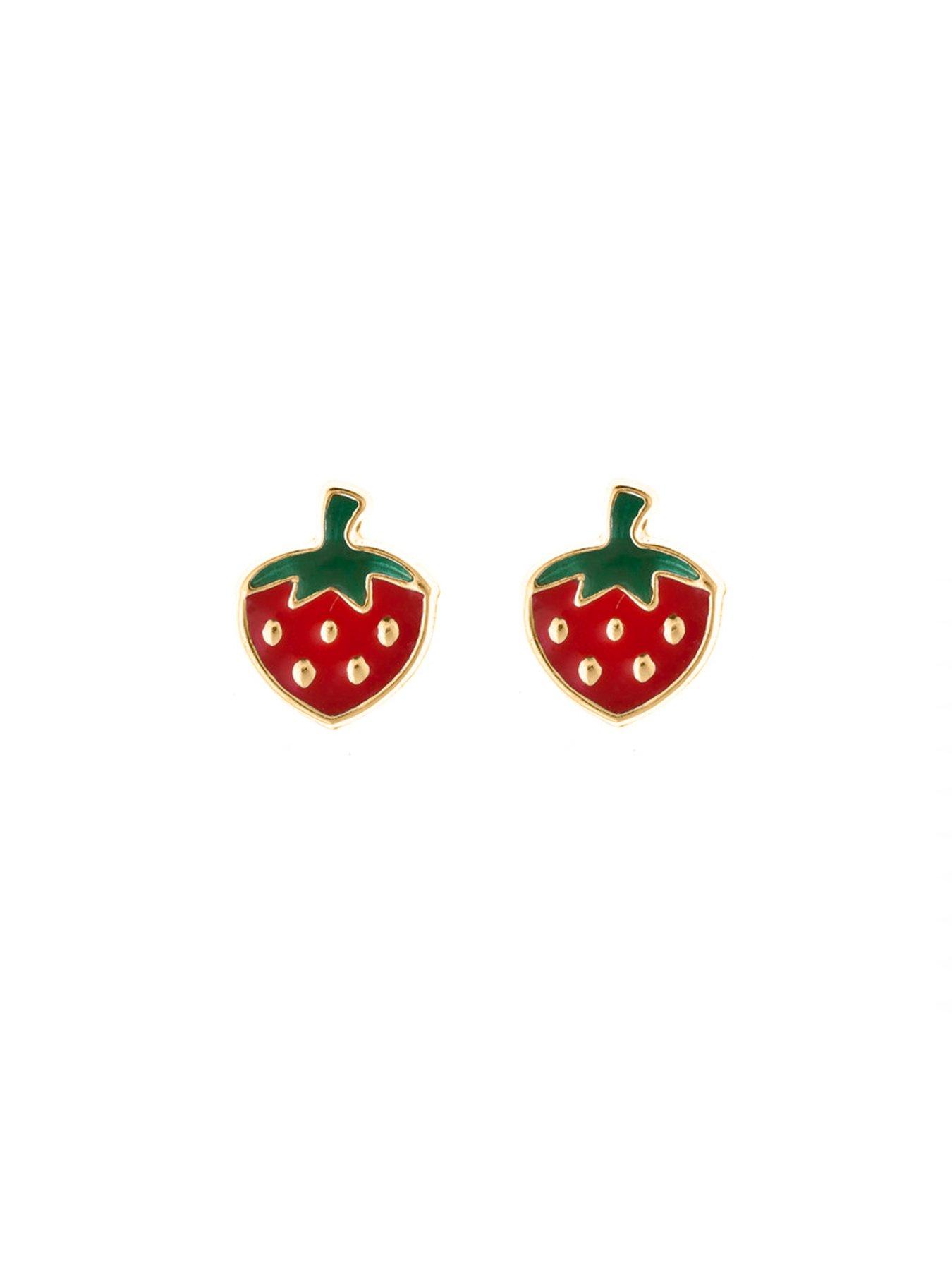 Image 3 of 4 of The Love Collection 9ct gold Enamel Strawberry Stud Earrings With Gift Box