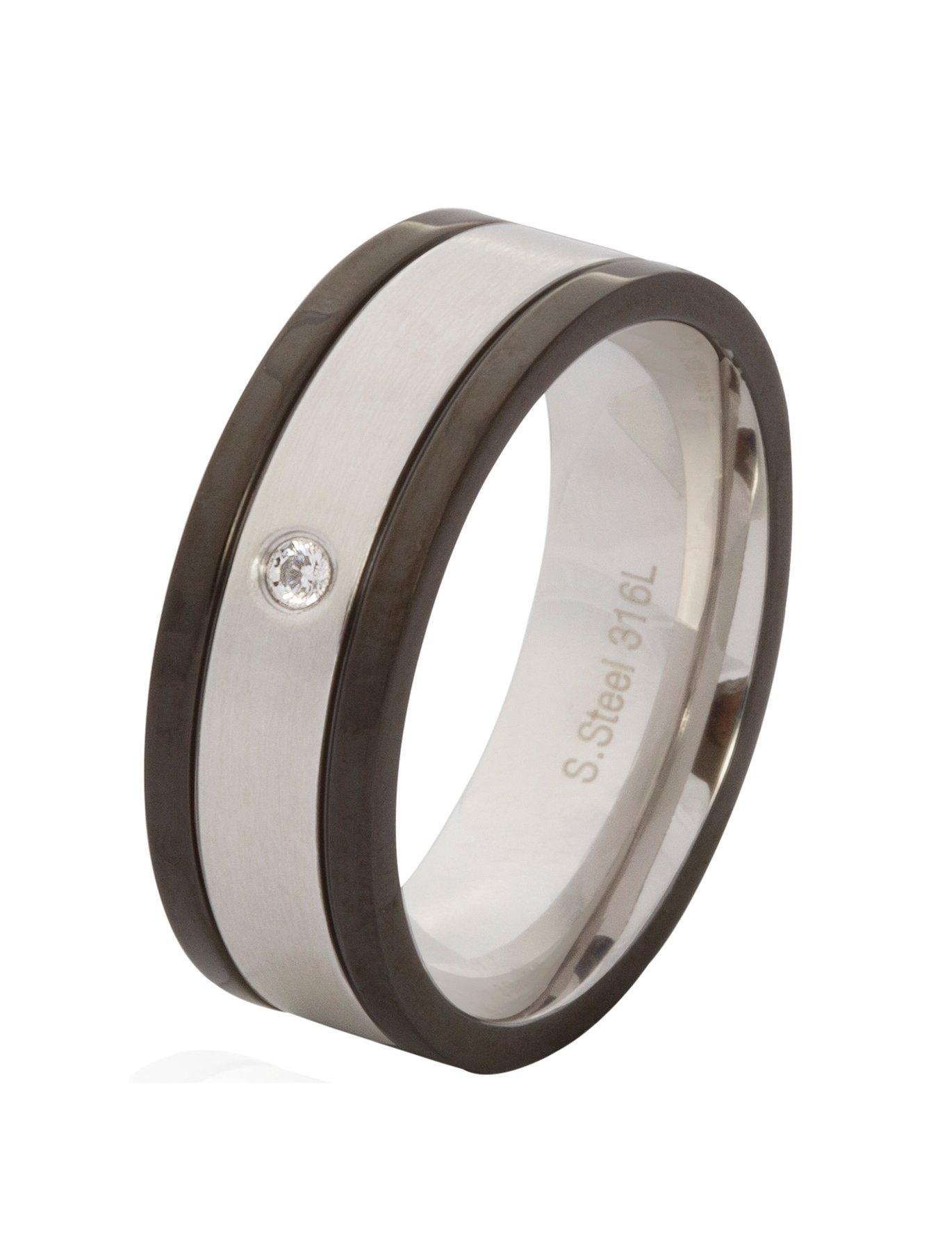 undefined Men's Steel Black and Cubic Zirconia Ring