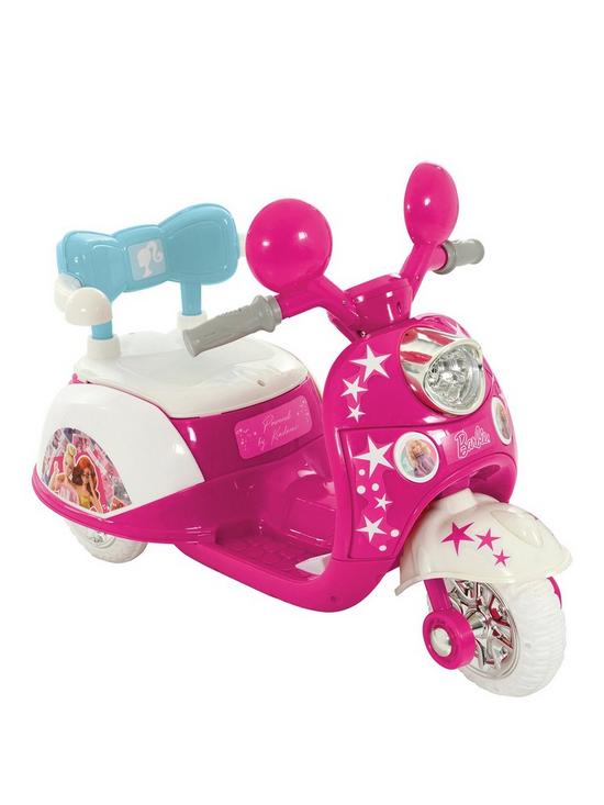 front image of barbie-6v-battery-operated-trike-with-lights-and-sounds