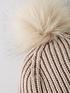  image of v-by-very-rib-knit-beanie-with-faux-fur-pom-taupe