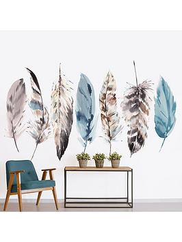Product photograph of Art For The Home Watercolour Feathers Wall Mural from very.co.uk