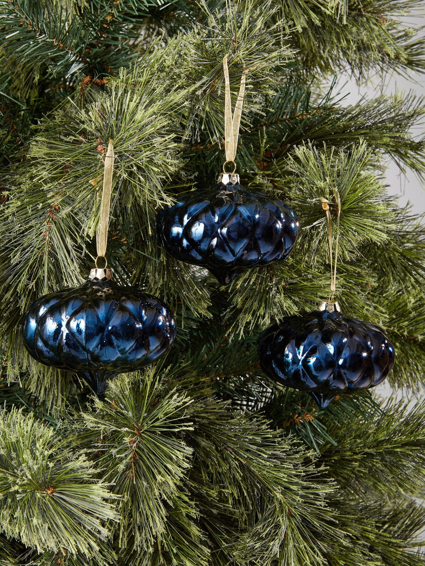Midnight Blue Onion Glass Baubles Set Of 3 very.co.uk