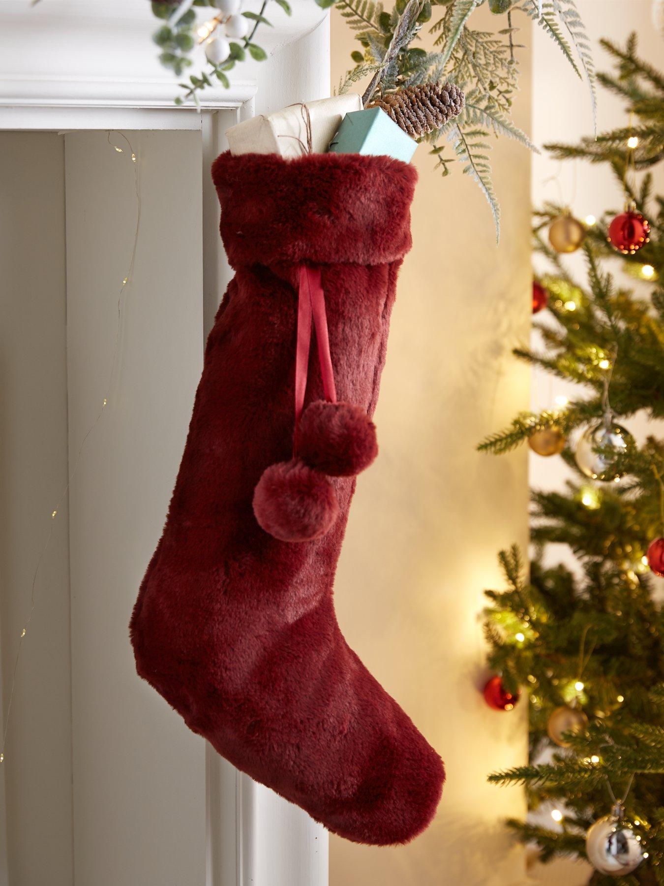 Product photograph of Red Faux Fur Christmas Stocking from very.co.uk