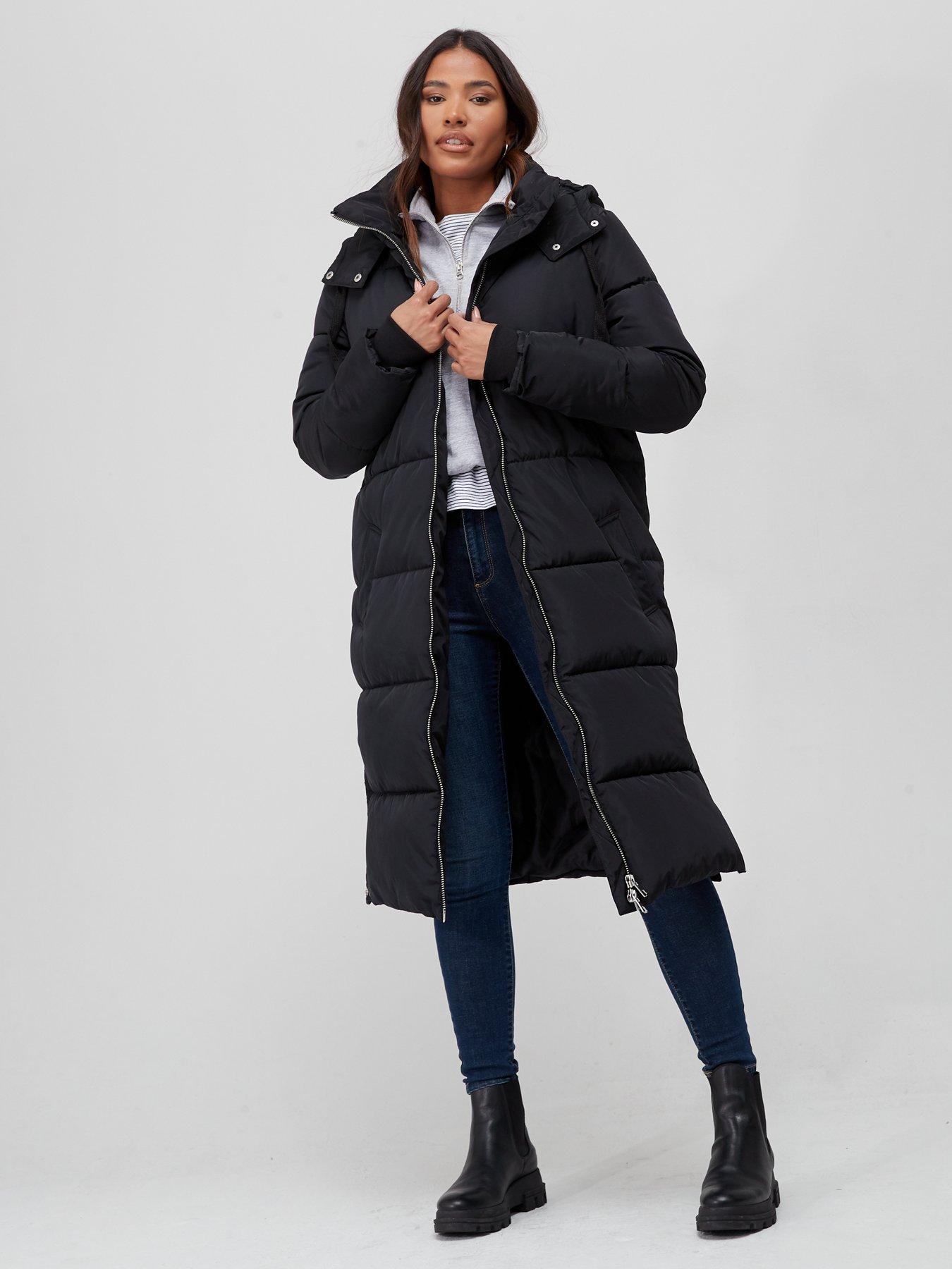 Black longline padded clearance coat