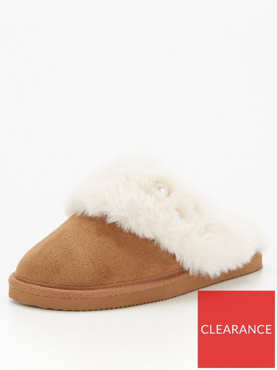 front image of v-by-very-pearl-trim-mule-slipper-chestnutnbsp