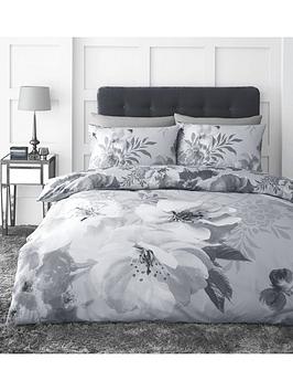 Product photograph of Catherine Lansfield Dramatic Floral Duvet Cover Set - Grey from very.co.uk