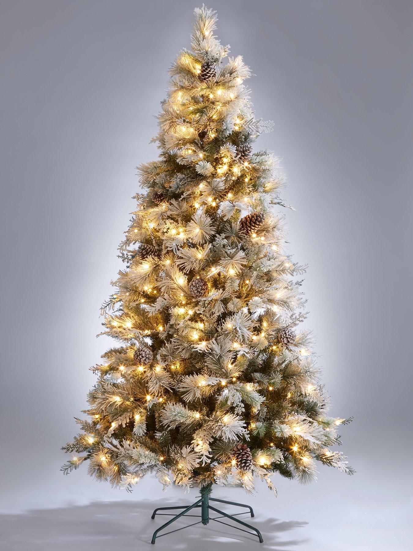 Product photograph of Very Home 7ft Denver Flocked Pre-lit Christmas Tree With Pinecones from very.co.uk