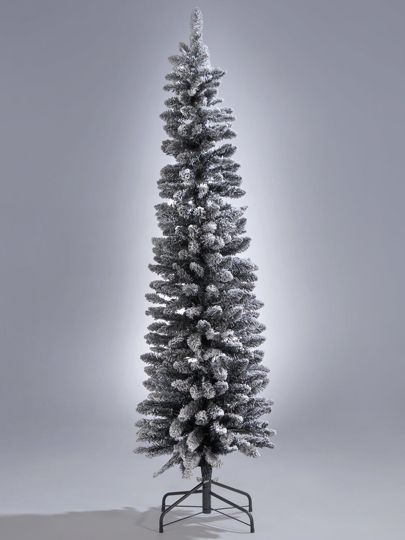 Very Home 6ft PreLit Flocked Pencil Christmas Tree in Black very.co.uk