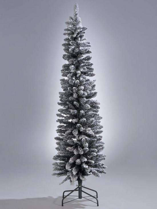 stillFront image of 6ft-pre-lit-flocked-pencil-christmas-tree-in-black