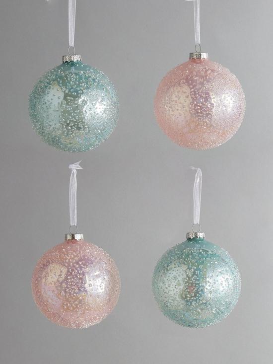 stillFront image of set-ofnbsp4-blue-and-pink-icy-glass-christmas-baubles