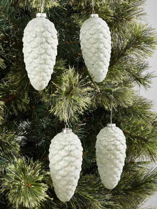front image of set-of-4-glass-pinecone-christmas-tree-decorations
