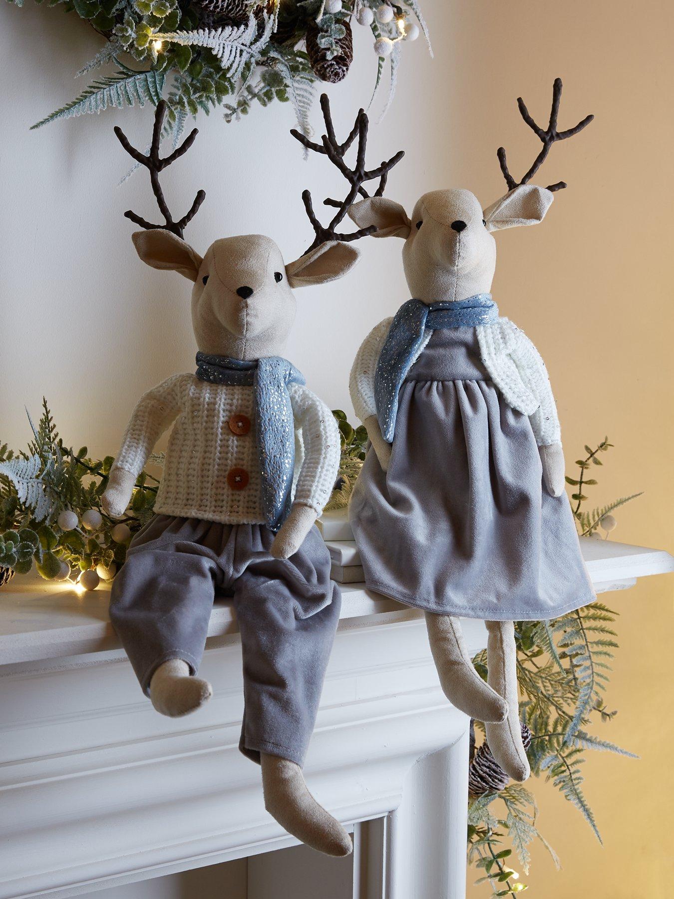 Product photograph of Set Of 2 Sitting Deer Blue White from very.co.uk