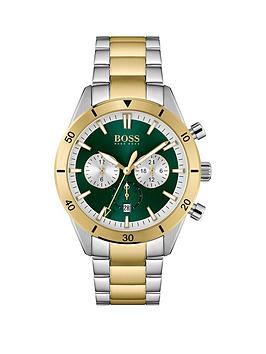 boss-boss-santiago-green-multi-dial-stainless-steel-with-gold-tone-link-bracelet-watch