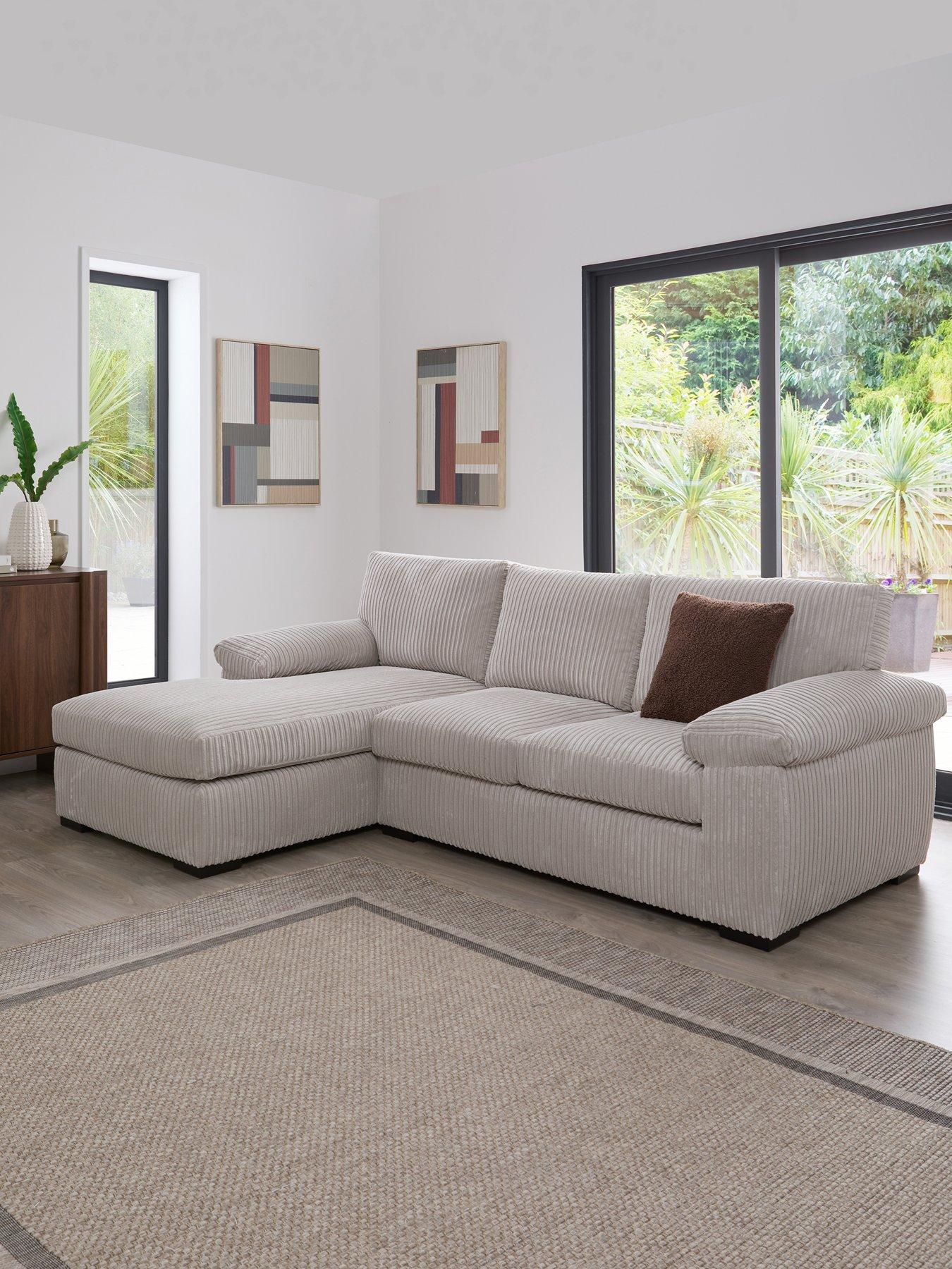 The Very Collection Amalfi Standard Back Fabric Left Hand 3 seater Chaise Sofa - Silver - FSC® Certified