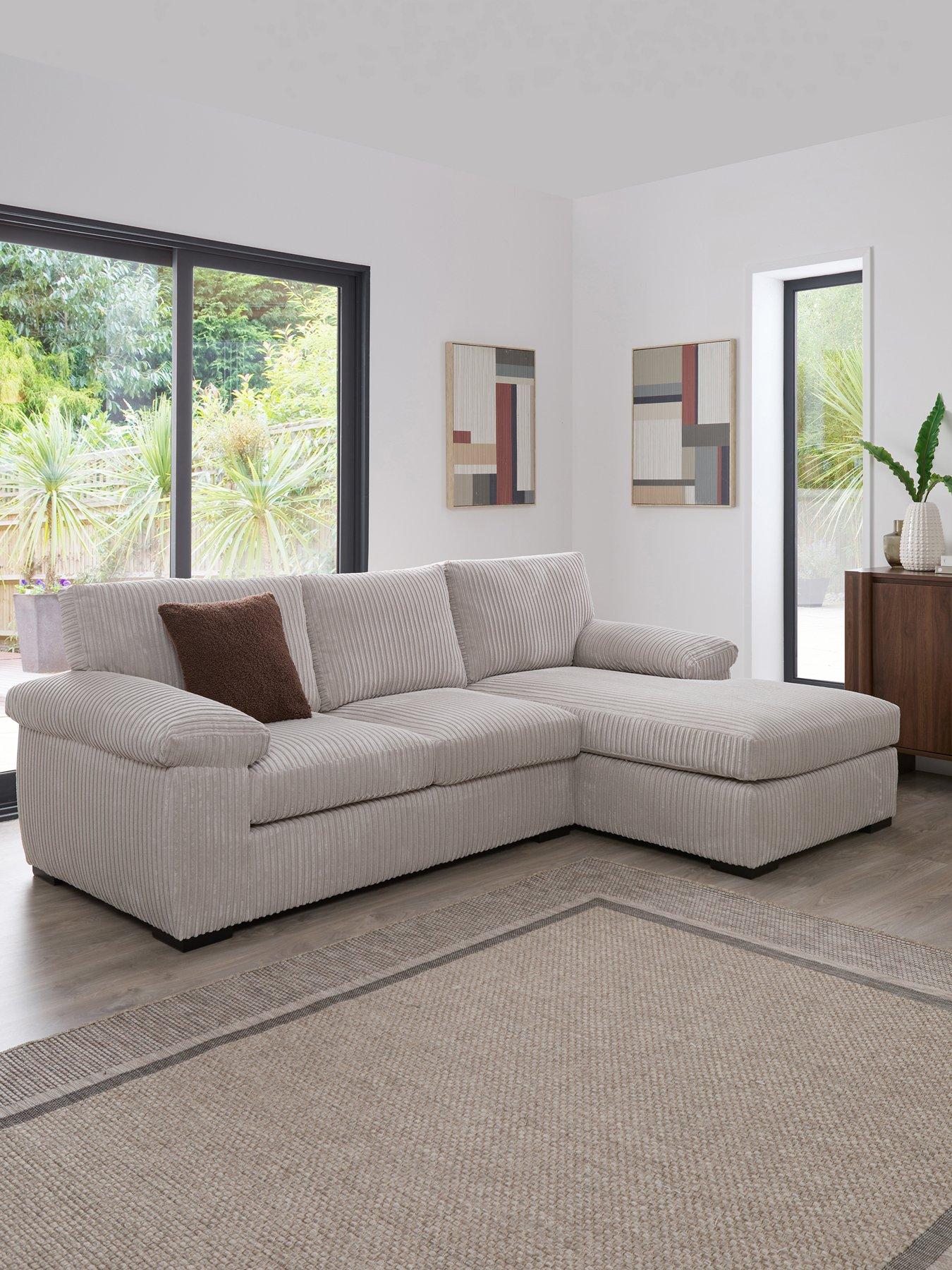 The Very Collection Amalfi Standard Back Fabric Right Hand 3 seater Chaise Sofa - Silver - FSC® Certified