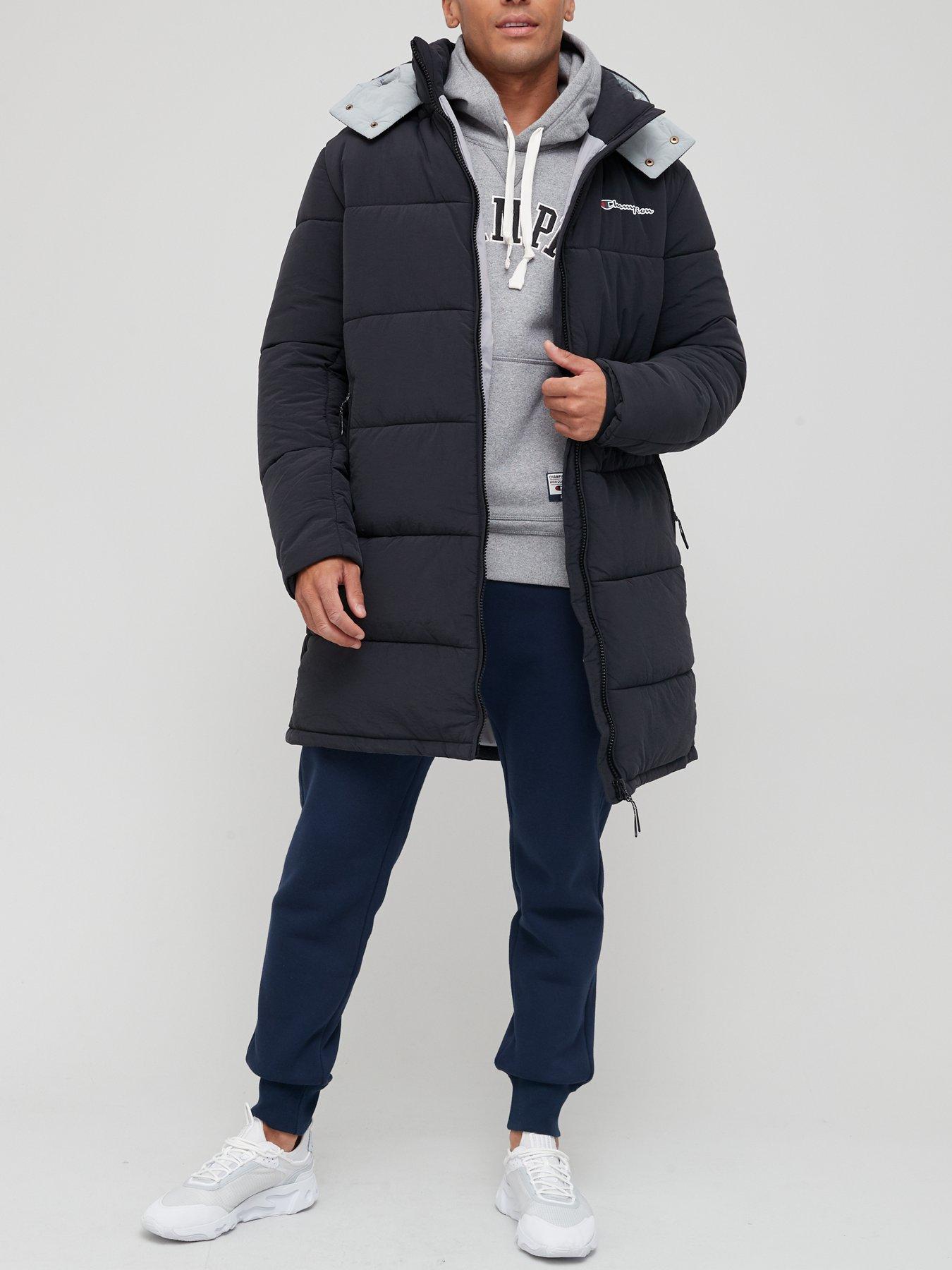 champion padded baffle jacket in black and white